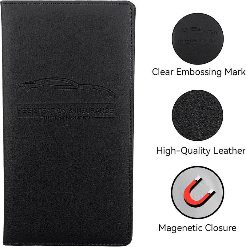 Miunice Car Registration and Insurance Holder, Premium Pu Leather Vehicle Glove Box Organizer - for Driver License, Cards & Essential Documents (L-Black) - Image 3